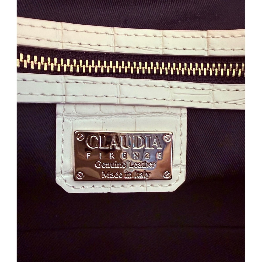 Claudia Firenze Cream Croc Embossed Leather Satchel Handbag NWT - Picture 7 of 12